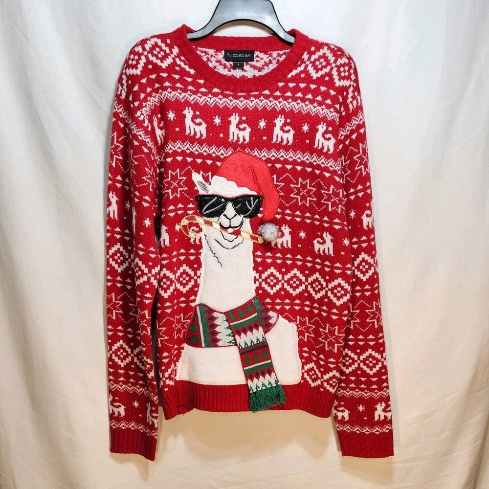 Blizzard Bay Ugly Christmas Sweater Size Large Festive Llama Holiday‎ Red NWT